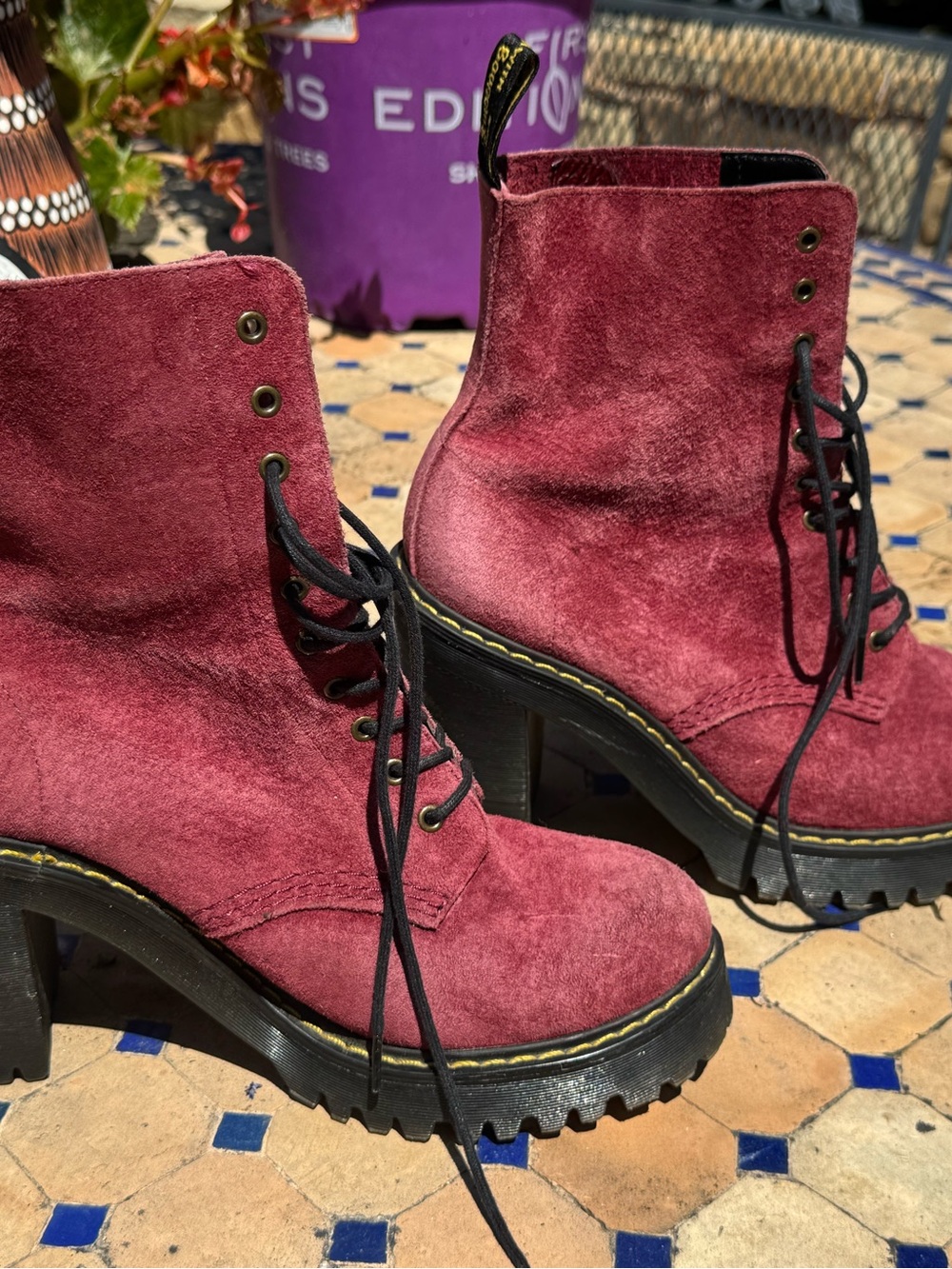 Dr. Martens Berry Velvet Lace-Up Platform Ankle Boots - Picture 4 of 5